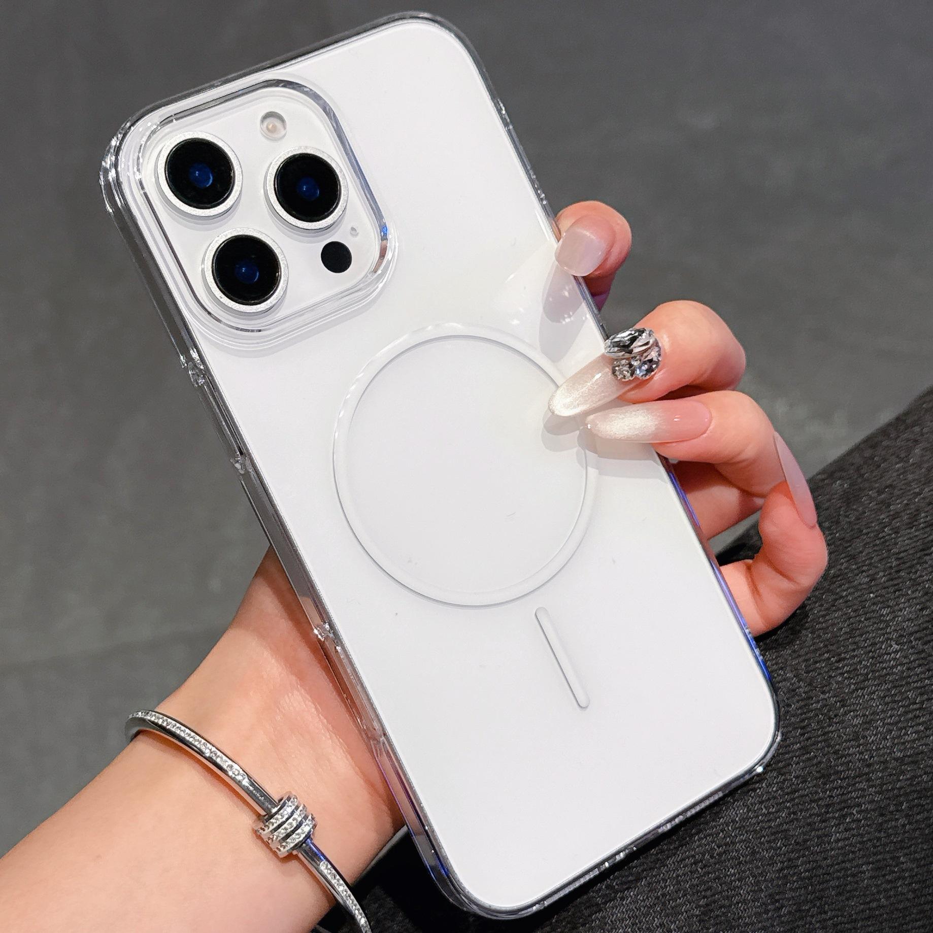 

New Apple 17 Transparent Thin Ring Magnetic Suction Phone Case Suitable for IPhone 16 Large Hole Simple PC Fall Protection Case iPhone 17