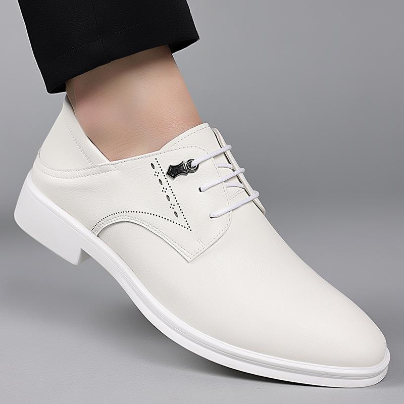 Fashion 2024 Spring Autumn New Men's Dress Shoes British Business Fashion Black White Pointed Youth Leather Shoes for Men