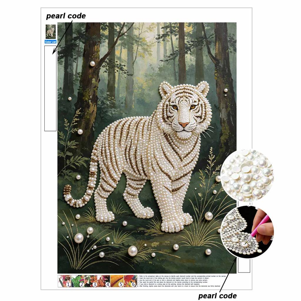 DIY Pearl Diamond Art Painting Kits for Adult and Beginners, Majestic Tiger Sparkling Painting Craft Home Wall Decor Handmade Gift