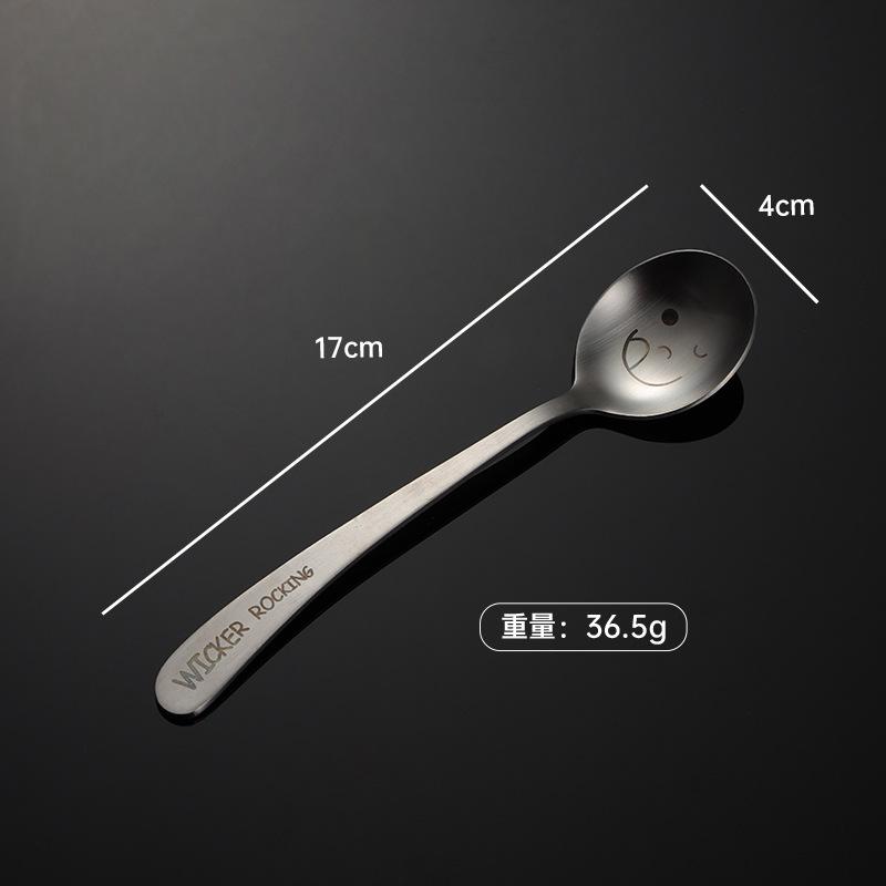 304 Stainless Steel Creative Smiley Face Inclined Handle Laser Spoon Chopsticks Fork Student Tableware Full Set of Gifts Children