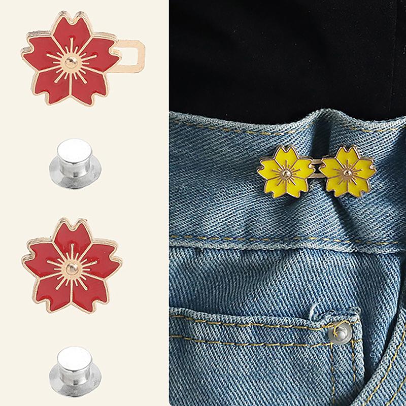 Colorful Sakura Adjustable Tightener Waist Buckle For Jeans Flower Shaped Button Adjuster For Pants And Skirts Waist