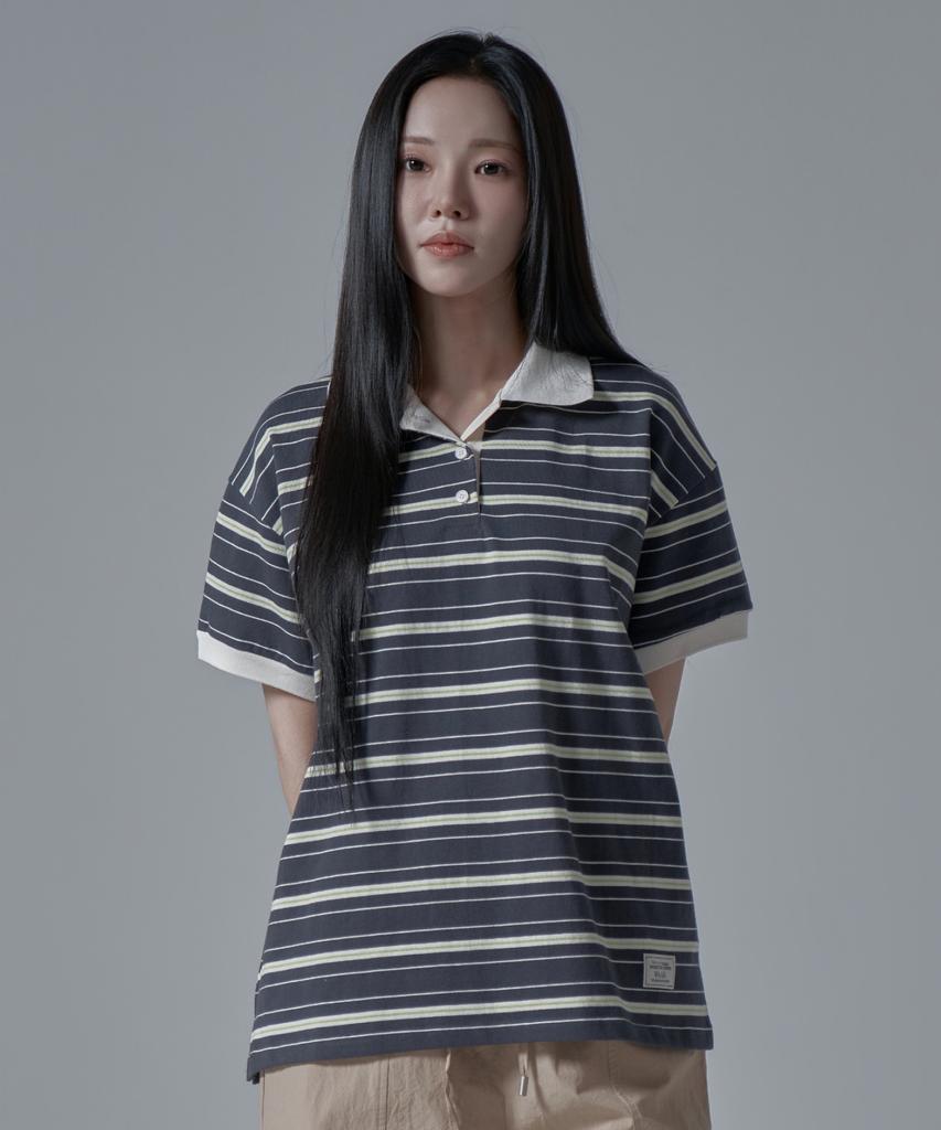 WAARFORWOMAN Wt-61 Rugby Half Collar Short Sleeve T-Shirt_Charcoal