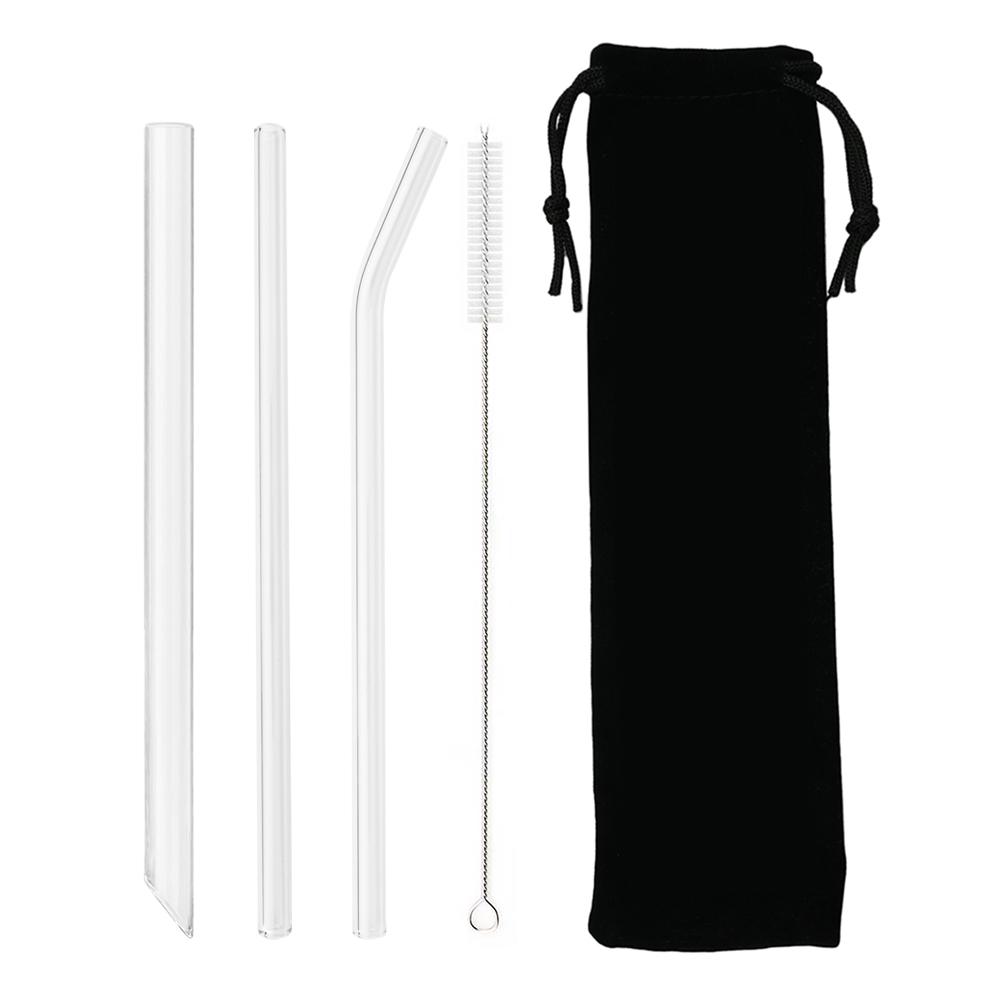 High Borosilicate Sharp Glass Straw Reusable Drinking Straw Set with Brush Bubble Tea Smoothies Cocktails Drinks Bar Accessories