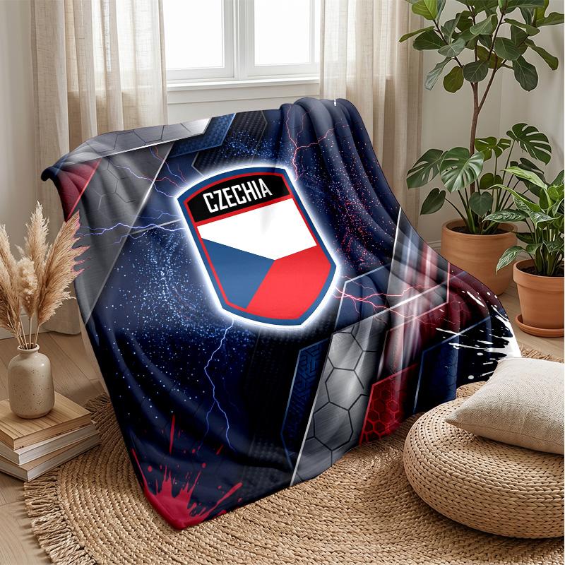 Czech Republi Football Printed Flannel Blanket Skin Friendly Warm Decorative Throw for Indoor Couch Bed Daily Use
