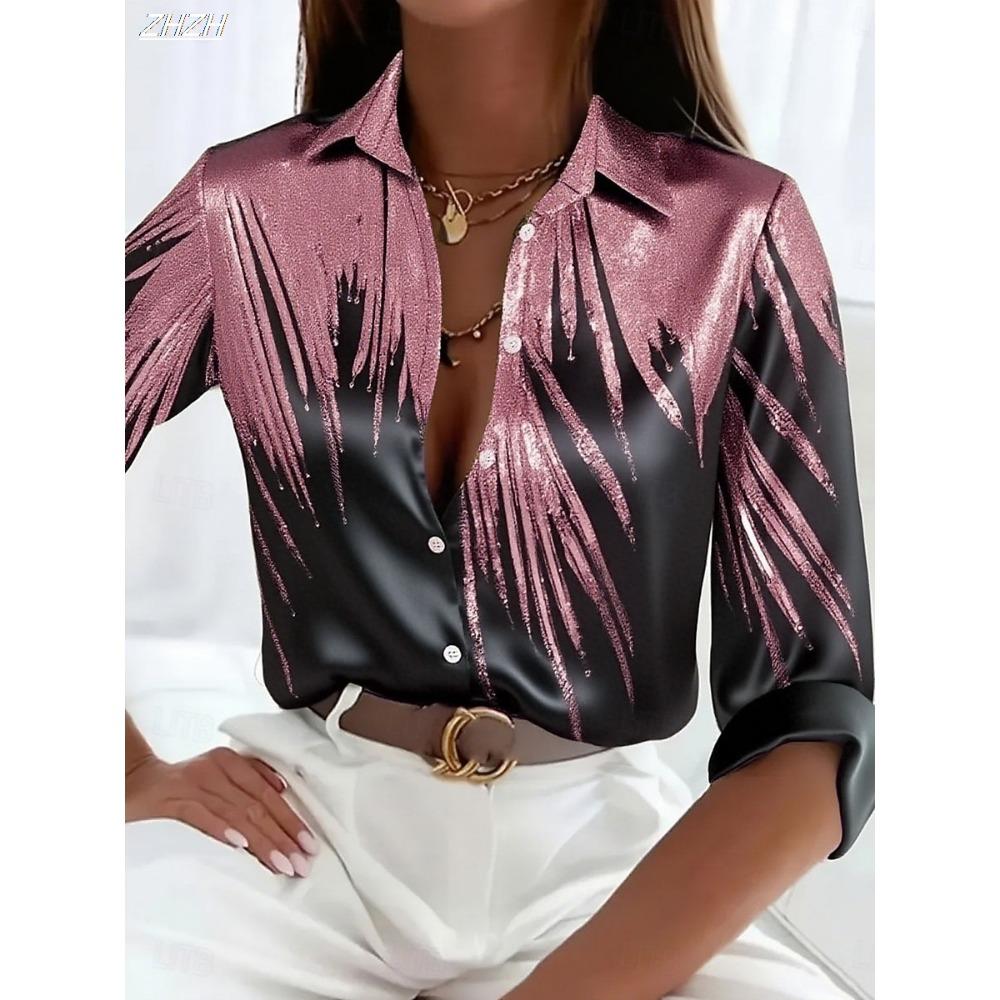 Women's  Long Sleeve Shirt,Polyester Blend Slim Fit, Ombre Graphic Elegant  Casual Daily Wear, Spring Autumn Blouse Tops