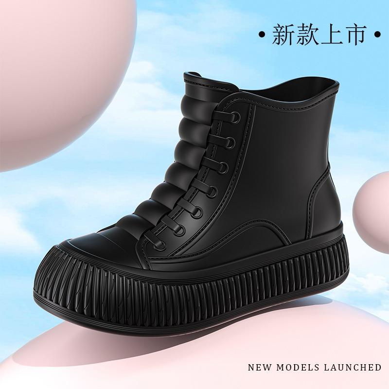 Fashion short and medium women's rain boots matte thickened flat heel non-slip women's water boots outdoor women's shoes wading shoes glue rain shoes