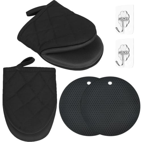 Kitchen gloves, pot holders, heat-resistant oven mitts, 2 heat-resistant mitts, 2 silicone trivets, 2 wall hooks