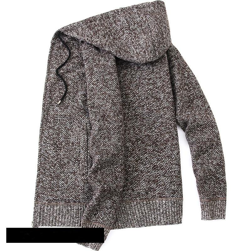 

Knitwear Men s Loose Hooded Plus Velvet Thick Sweater Youth Fashion Casual Cardigan Jacket S темно-коричневого кольору