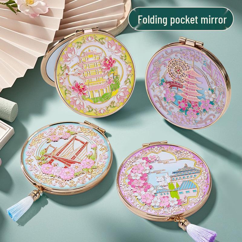 Wuhan Souvenir Folding Makeup Mirror: Chinese-Style Portable Travel Mirror.