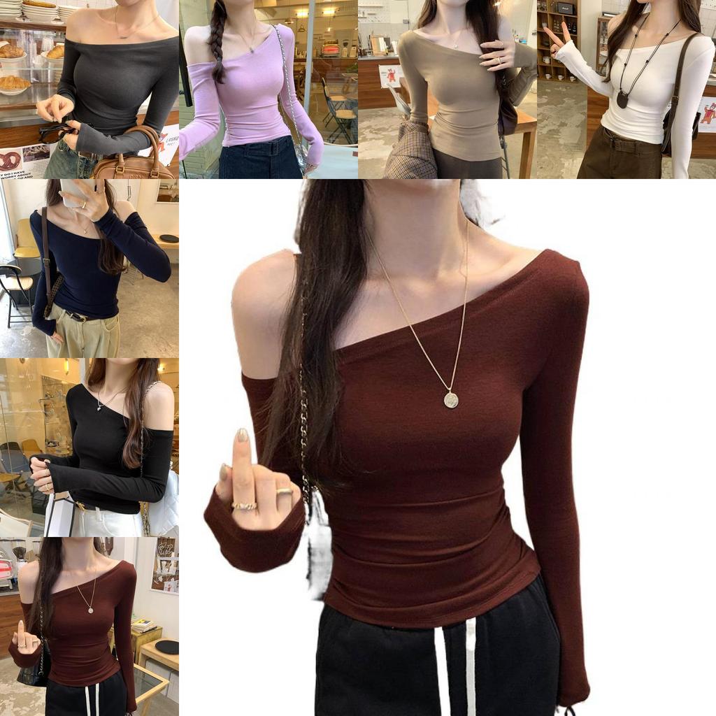 Stilvolles Strick-T-Shirt mit asymmetrischem Ausschnitt für Büro und Alltag