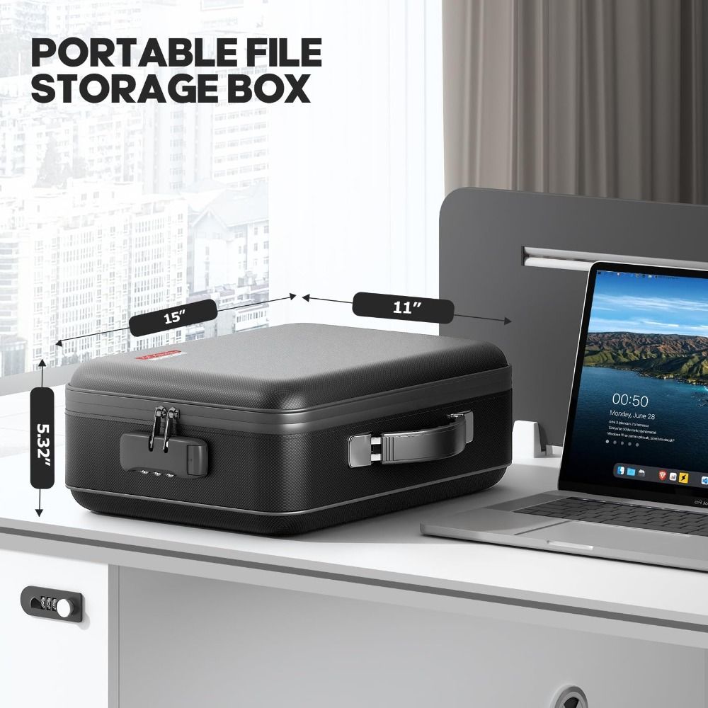 Hard-Shell Fireproof Document Box with Coad Lock Water Resistant Document Organizer Fireproof Large Capacity File Organizer