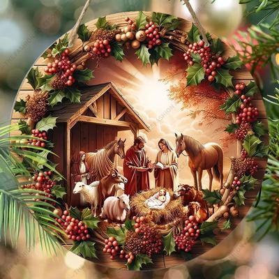 Heilige Nacht Krippenanhänger, Dekoration für Hauswände oder Türen, 2D flach aus Holz, Weihnachtsdekoration, Geschenke für Freunde und Familie