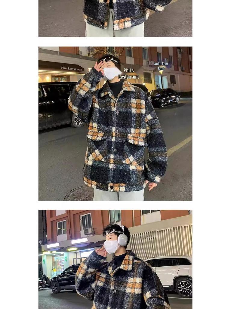 Men's Retro Lambswool Plaid Jacket - Stylish, Warm & Trendy Winter Coat