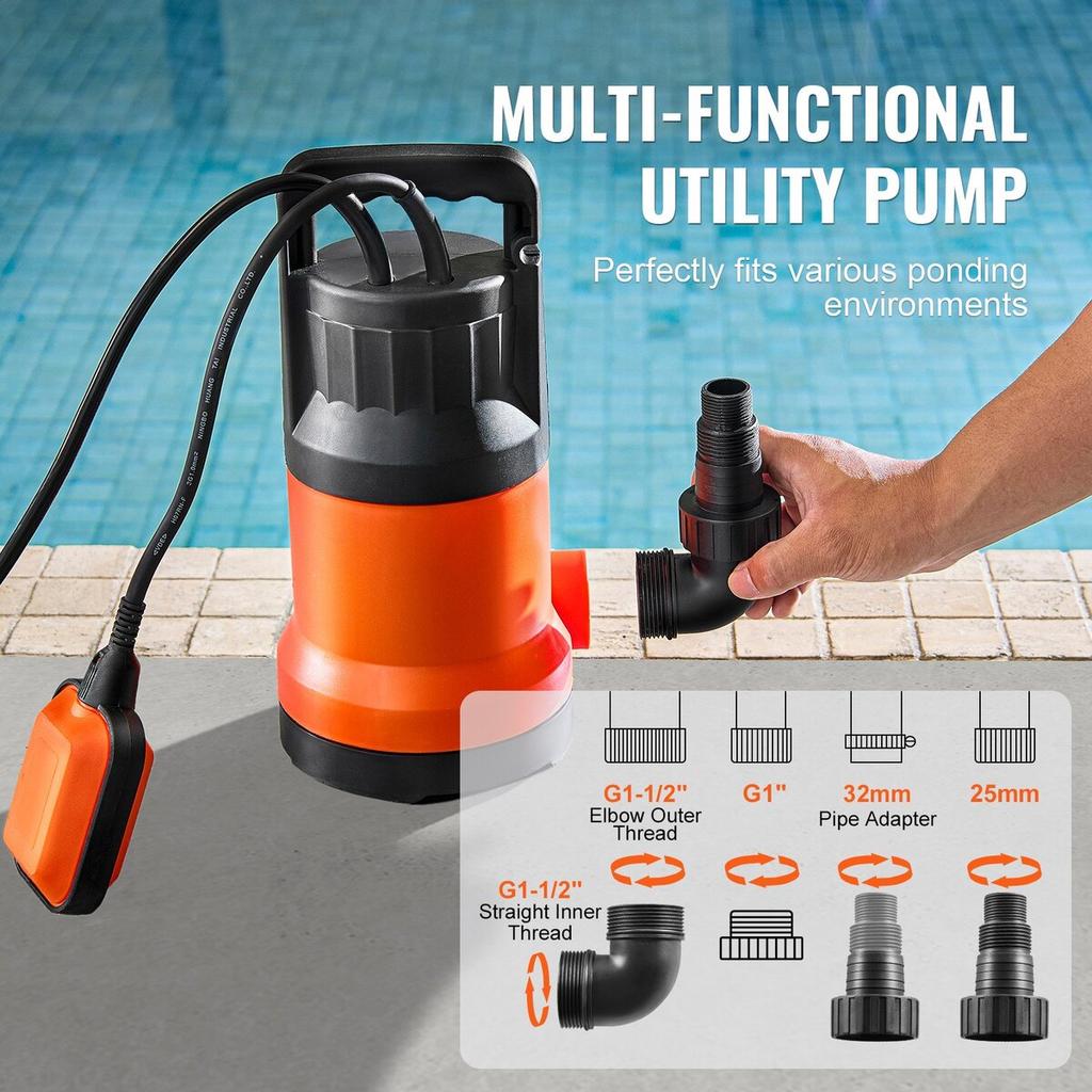 Submersible Utility Pump Sump Pump 400W 2510 GPH 26 Ft Head Water Pump