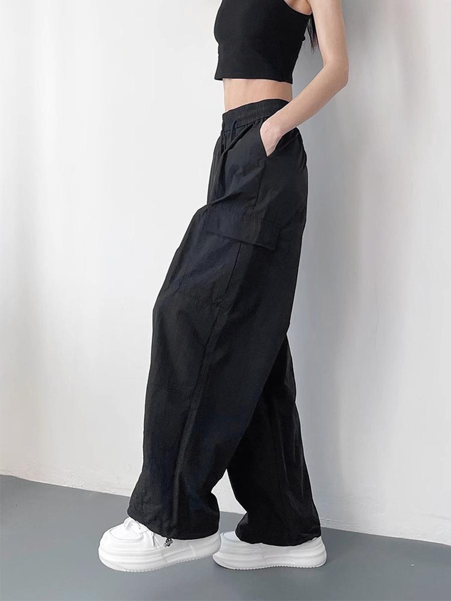 

Large size overalls women s autumn loose and thin cool Sa style casual pants drape wide leg pants Elastic Drawstring Waist Casual Pants 4XL чорний