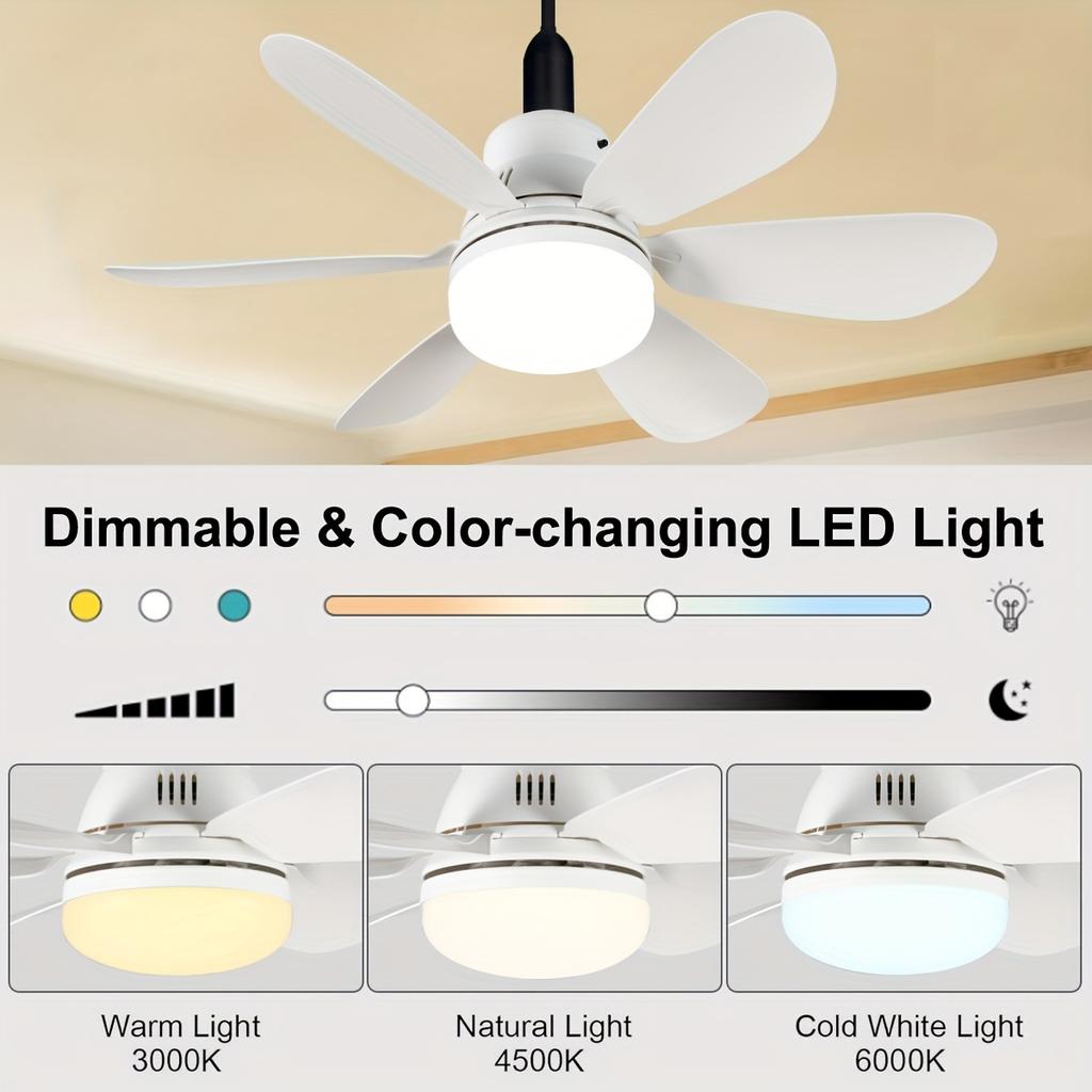 Multifunctional E26/E27 Smart Socket Ceiling Fan, Dimmable LED Lights ,Noiseless Ceiling Fans for Bedroom, Kitchen, Living Room
