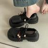 British Style Girls Small Leather Shoes Autumn and Winter Fashion Platform Wear Mary Jane Shoes Lace-up Heightening Non-slip Loafers Tide