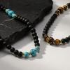 Casual Turquoise Beaded Necklaces for Men Boys,Summer Beach Tiger Eye Stone Collar,Waterproof Swimming Jewelry Gift