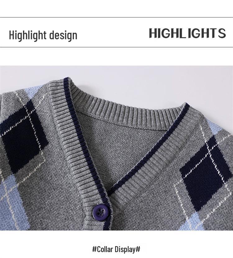 Britský styl Pletený třídílný set školní uniformy pro mateřské a základní školy - Jaro, Podzim a Zima