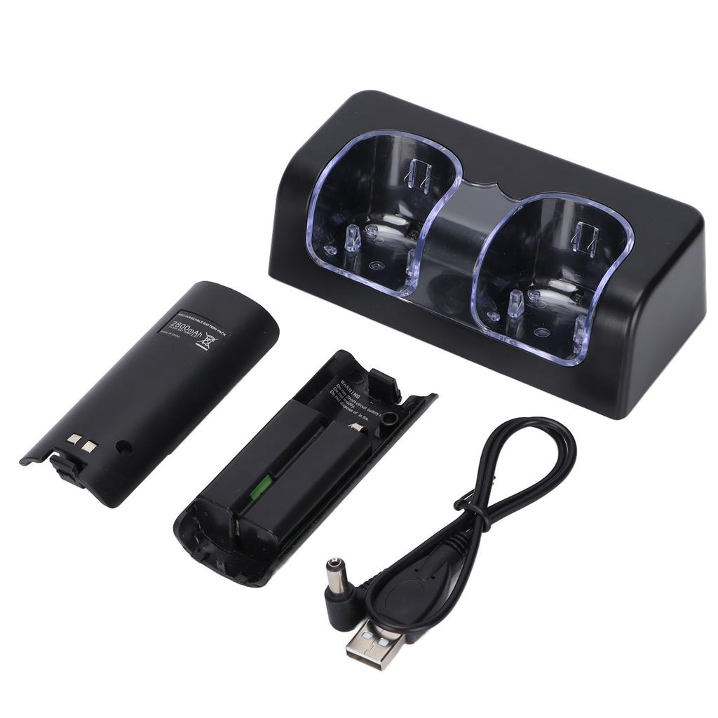Remote Battery Charger with Power Cord Stable Portable Dual Charging Station Dock for Wii Game Remote Control Battery