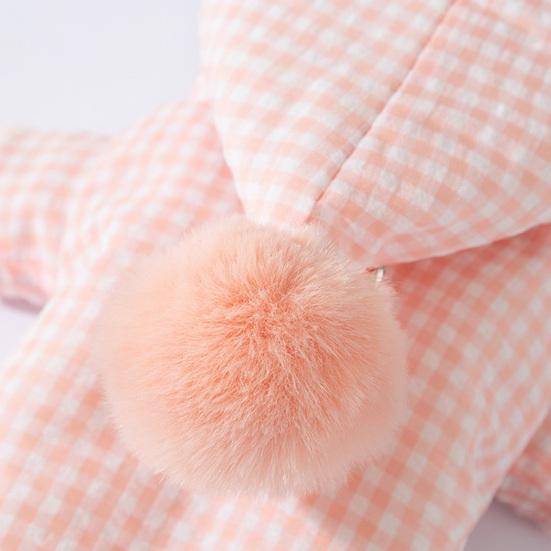 jijijing Hooded Plaid Pet Jumpsuit, Dog Four Legged Apparel, Cozy Hoodie with Pompom, Plush Lined Onesie Clothes for Small Dogs Autumn Winter Wear