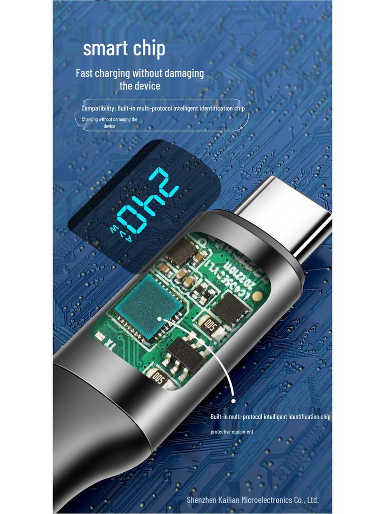 USB2 Digital Display 240W Fast Charge Dual Type-C Cable with Current Voltage Power Monitor
