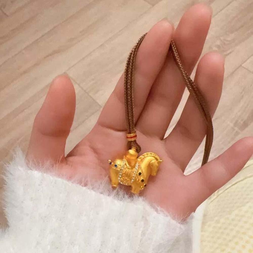 Luxury Zodiac Horse Necklace Rhinestone Golden Horse Pendant New Year Blessing