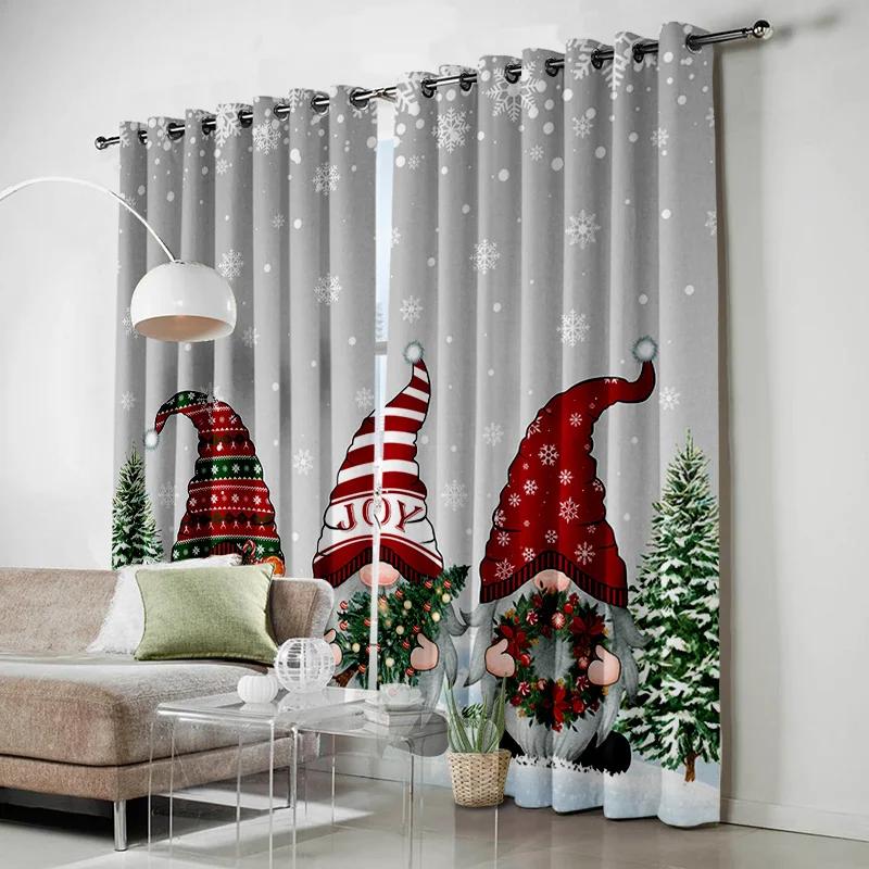 Christmas Tree Gifts Santa Claus Bells Snowflakes Curtains for Kid's Bedroom Living Room Drapes Kitchen Decor Window Curtain