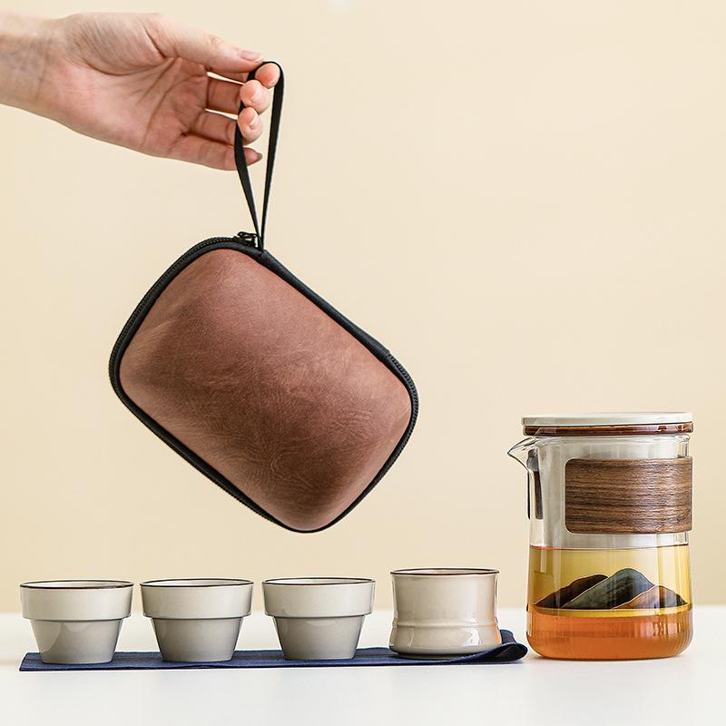 Mountains And Rivers Kuaike Cup Travel Tea Set, One Pot And Four Cups, Portable Outdoor Special Teapot, Tea Cup Reservation
