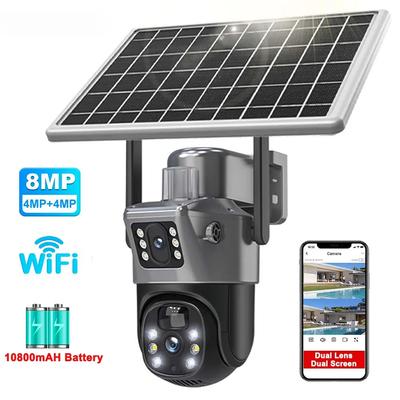 4K 8MP Dual Lens Solar Camera Outdoor Security WiFi Surveillance Cameras With Solar Panel PIR Human Detection PTZ CCTV Camera