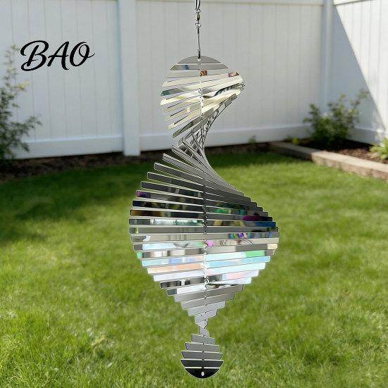 Venkovní větrník z nerezové oceli, spirálový větrník, závěsný reflexní s odolným hákem na dekoraci, 3D pro vnitřní zahradu, dvorek, zrcadlový povrch