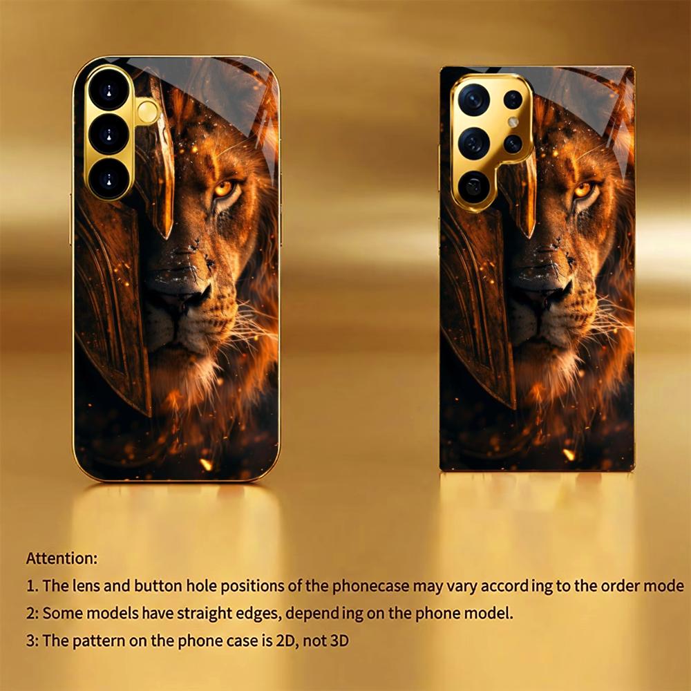 High-end PhoneCase Luxurious Lion King Electroplating Glass PhoneCase for Samsung Galaxy S26 S25 S24 S23 S22 S21 FE,Ultra,Plus