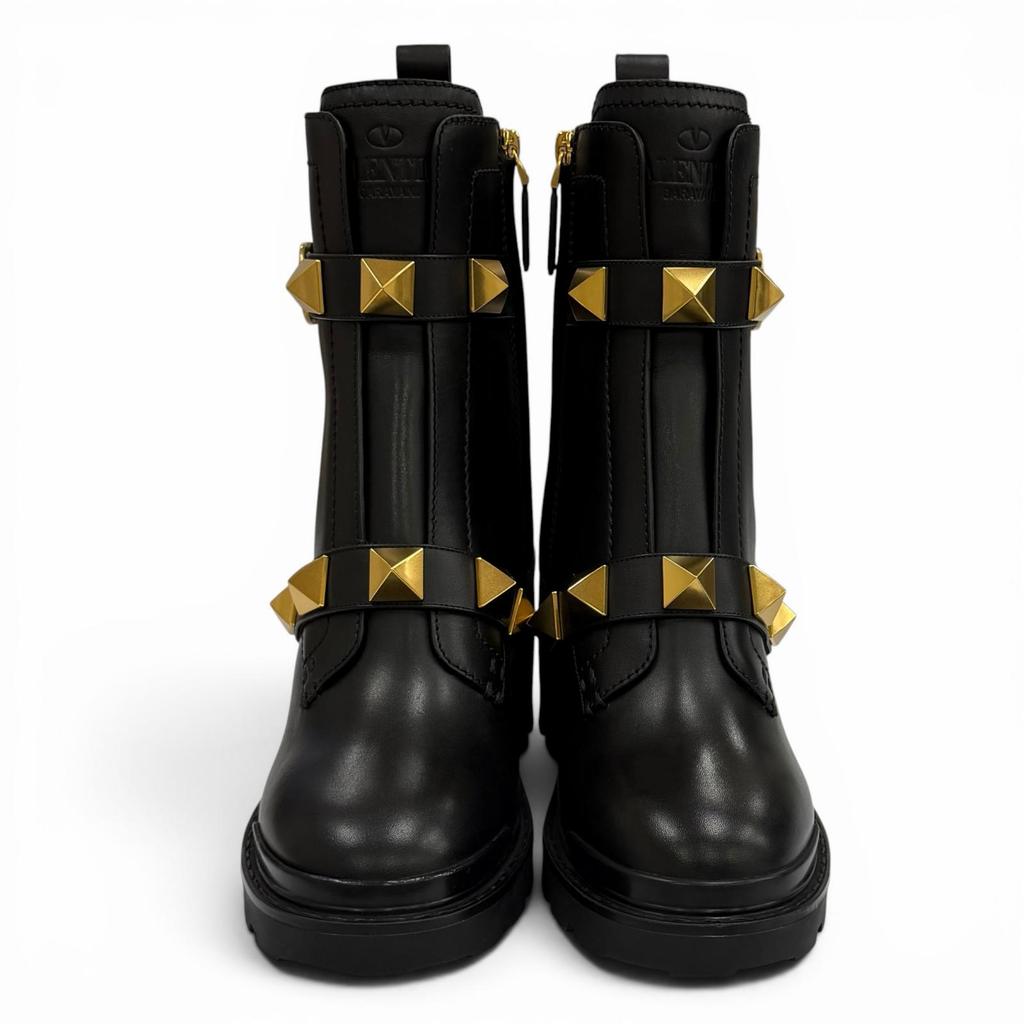 Excellent Valentino Garavani Short Boots Black Leather Women 37.5 WW2S0CJ2 Used