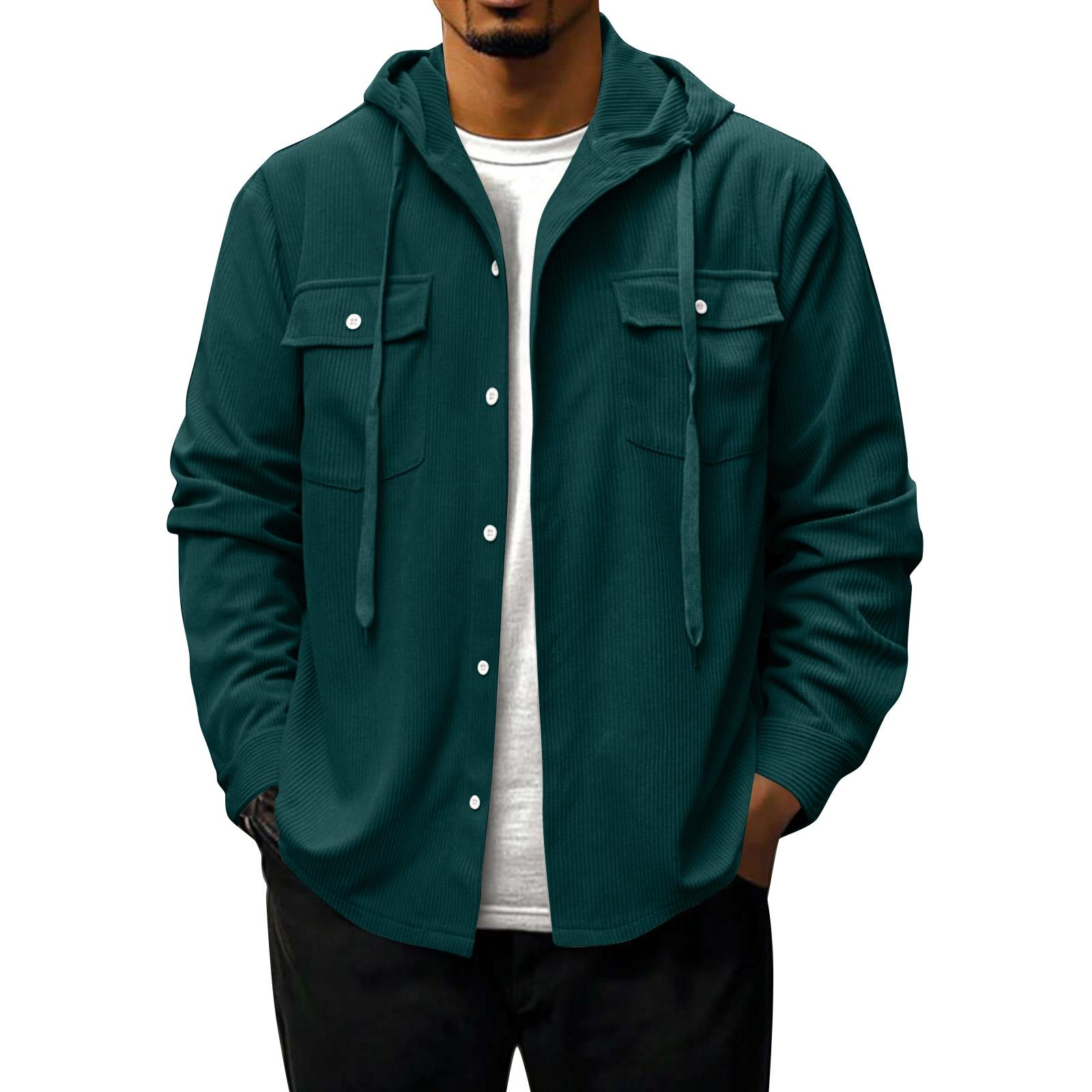 

Men s Solid Color Outdoor Workwear Casual Loose Long-Sleeved Hooded Jacket XL