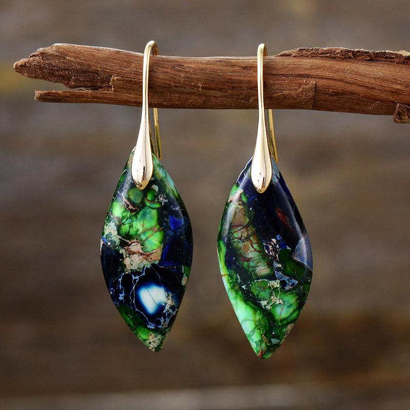 Bohemian Emperor Stone Leaf Pendant Earrings Popular Jewelry