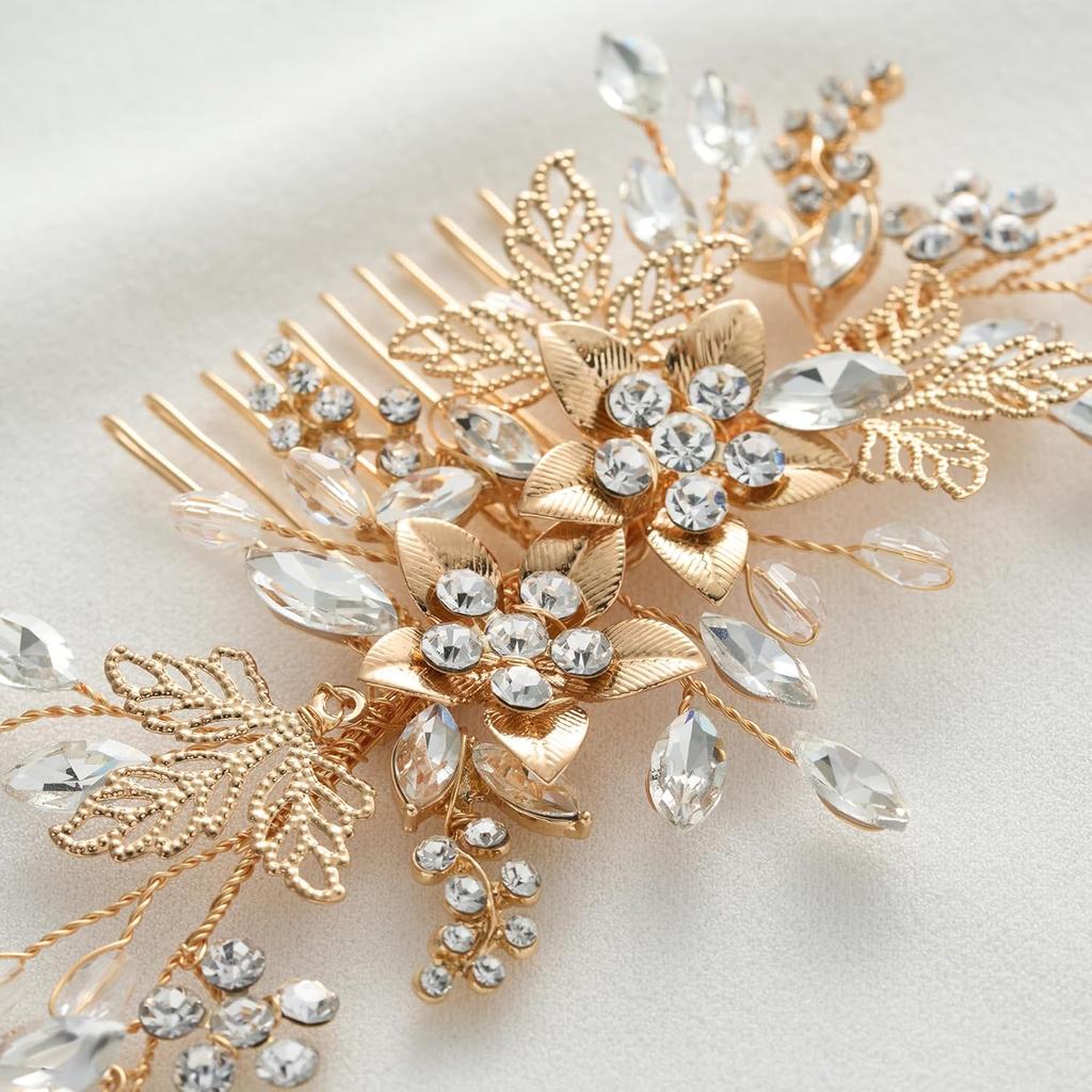 SWEETV Bridal Hair Comb, Rhinestone & Alloy Wedding Hair Accessories, Pearl Bridal Hair Pieces, Hair Side Comb for Women and Girls