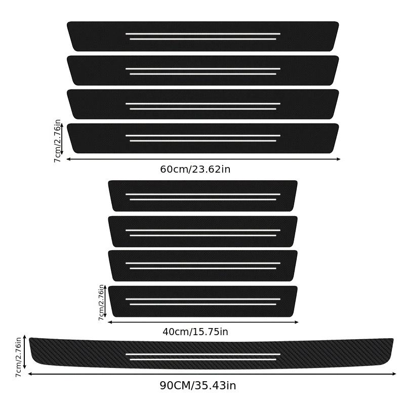 Black Carbon Fiber 9-Strip PU Car Door Sill Protector, Anti-Scratch Door Sill Sticker with Strong Adhesive Black
