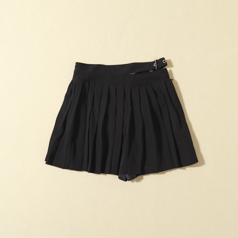 

Export Summer Women s High Waist Cotton Blend Short Pleated Skirt Half Belt A- line Safety Pants Anti-Exposure Skirt Black S