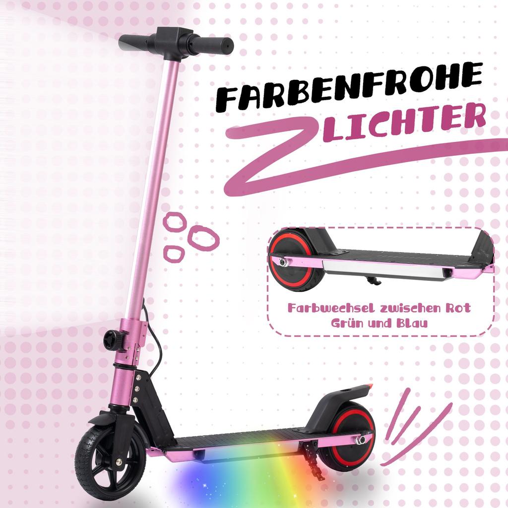 Monopattino elettrico da città 6,5'' per 6-12 anni 60Wh, max. 5-8 km, capacità di carico 50 kg, 14 km/h, monopattino cittadino pieghevole per bambini con illuminazione, EBS+freno a pedale