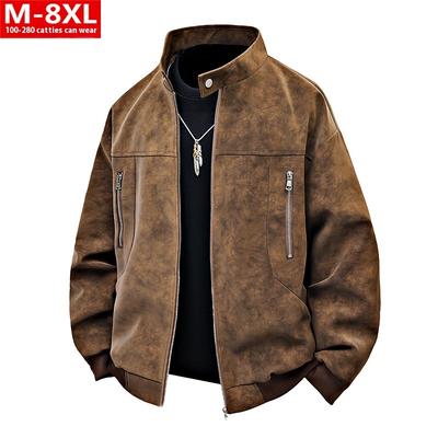 Cozy Up Retro PU Leather Jacket Fat Plus Size Plus Fat Loose Casual Zipper Jacket Men