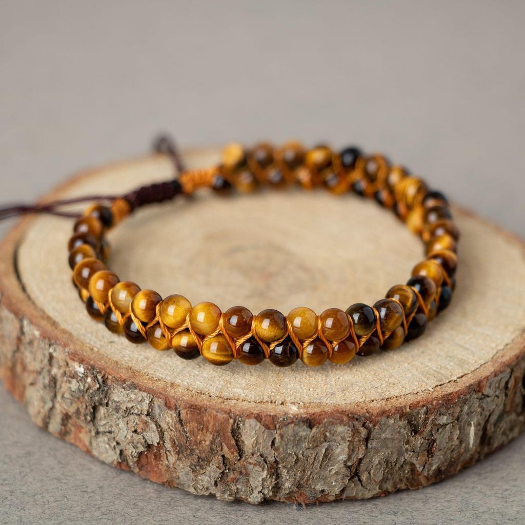 Tigerauge 4 mm zweireihiges Natursteinarmband