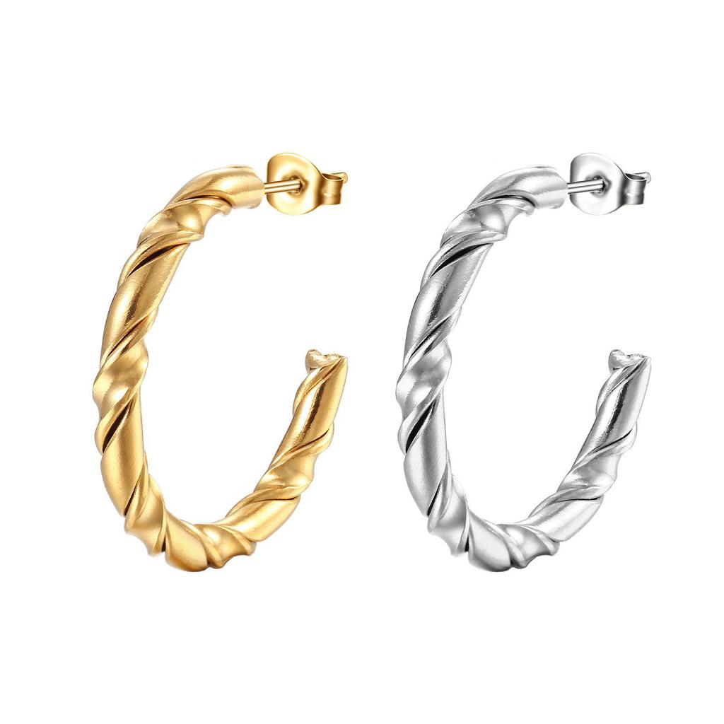 Trendy Stainless Steel Women's C-Shaped Twisted Wire Earrings