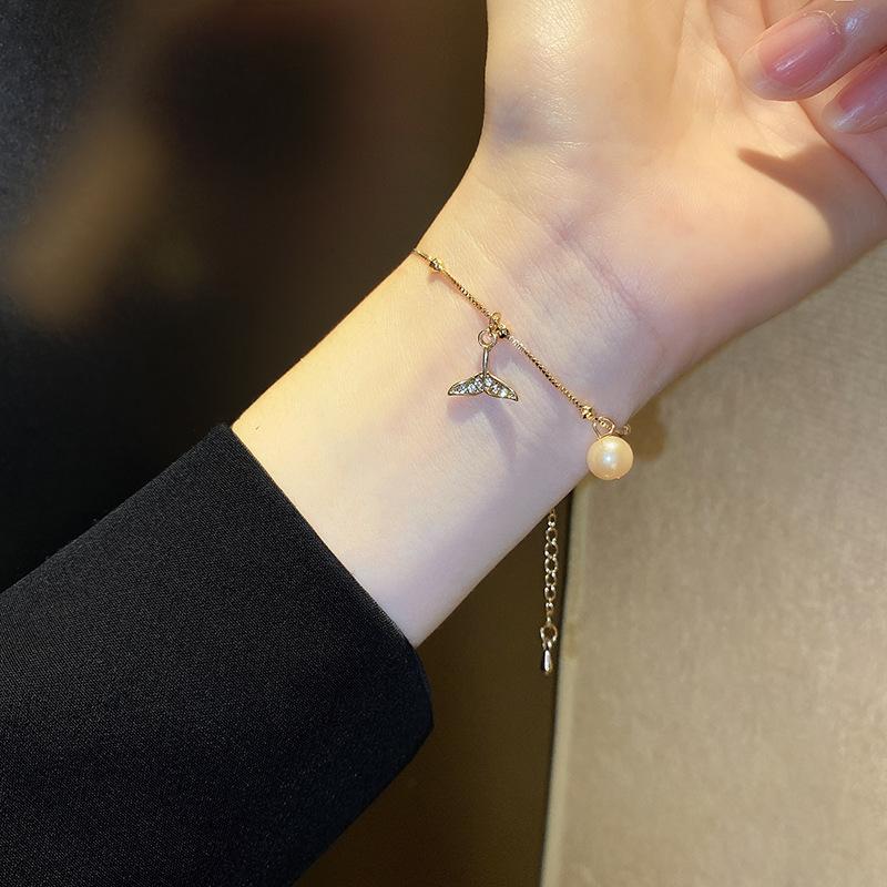 Ins Wind Pearl Fishtail Bracelet Diamond Bracelet Female Couple Girlfriend Hand