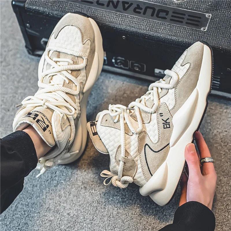 New Autumn and Winter High Cut Plush Warm and Trendy Shoes for Sports and Leisure Men's Fashiable Lace Up Youth Running Shoes