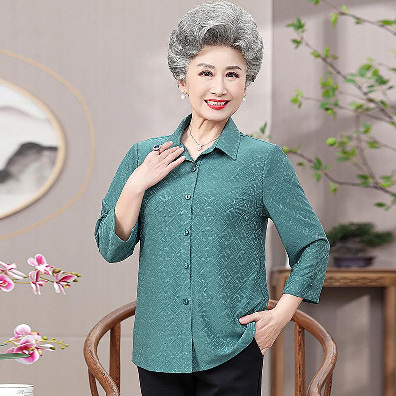 Plus-Size Long-Sleeve Summer Shirt for Elderly Women - Ideal for Grandmothers and Mothers for Spring and Autumn