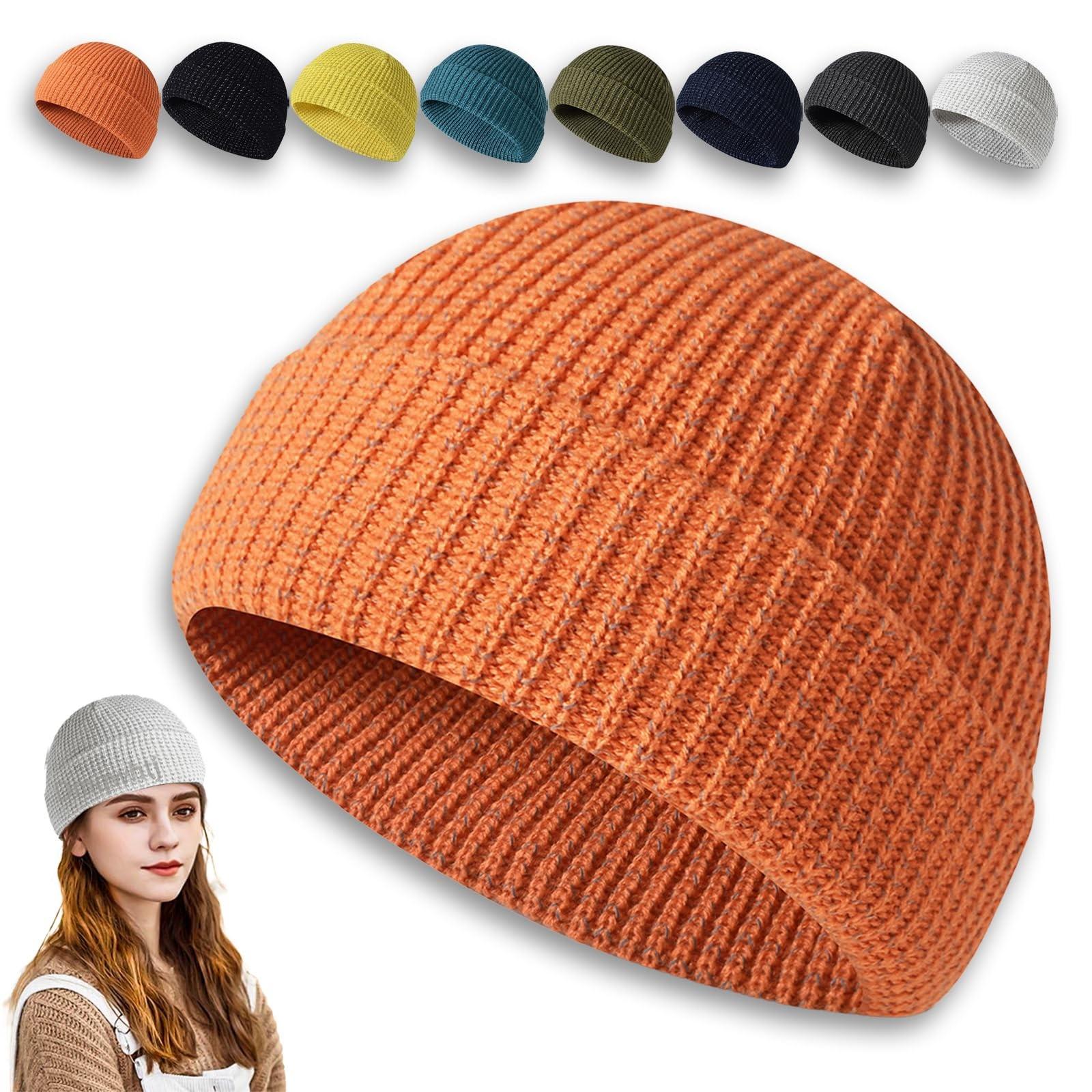 Night Reflective Silk Knitted Hat Winter Outdoor Sports Reflective Hat Running Hat Personality Hat Melon Skin Hat One Size оранжевый
