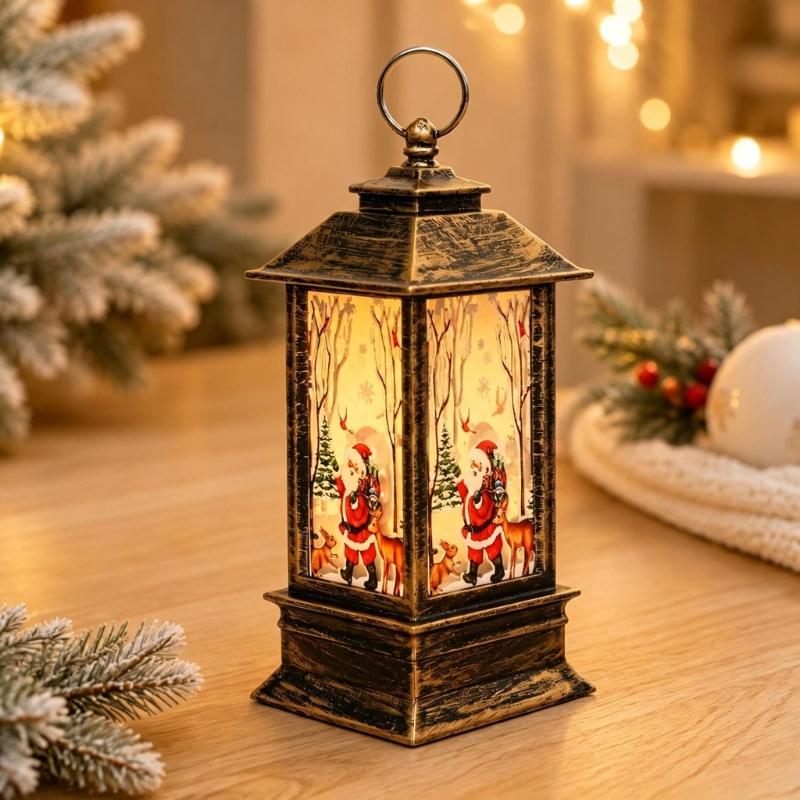 Christmas Party Lantern, Compact ABS Lighted Holiday Ornament for Mantel Tabletop Bookshelf and Shop Window Styling