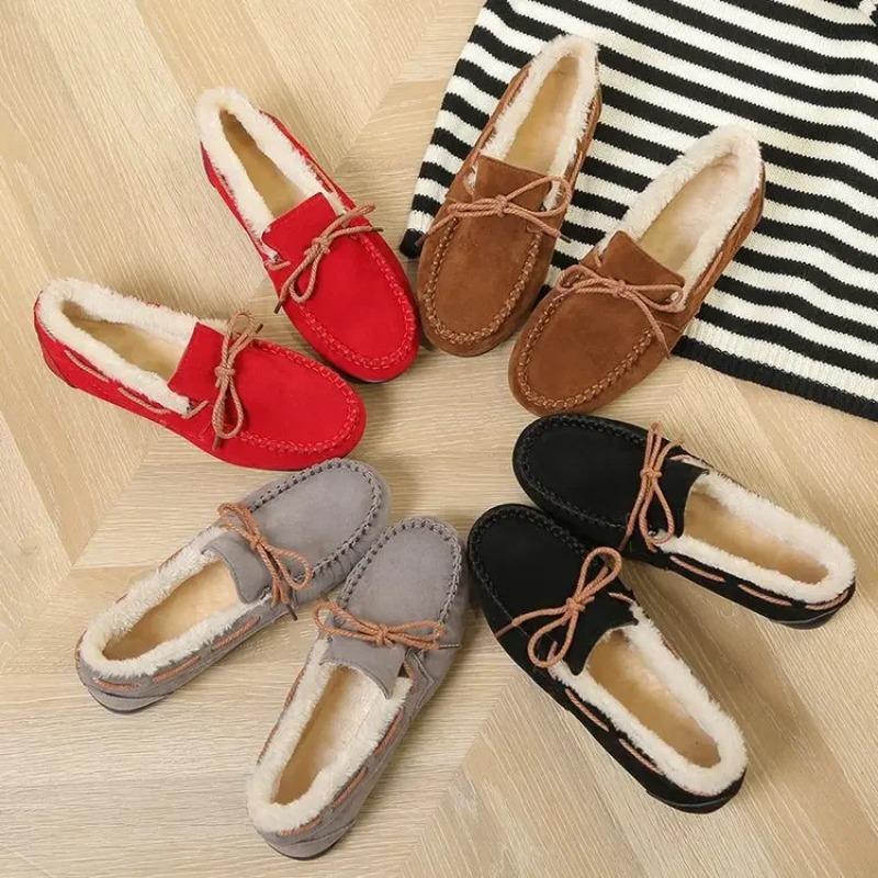 Women's House Slippers Indoor Outdoor Moccasin Fuzzy Fluffy Furry Loafers Suede Leather Warm Shoes