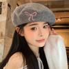 Chic Korean Inspired Bow Embroidery Wool Beret Hat For Women With Warmth Cozy