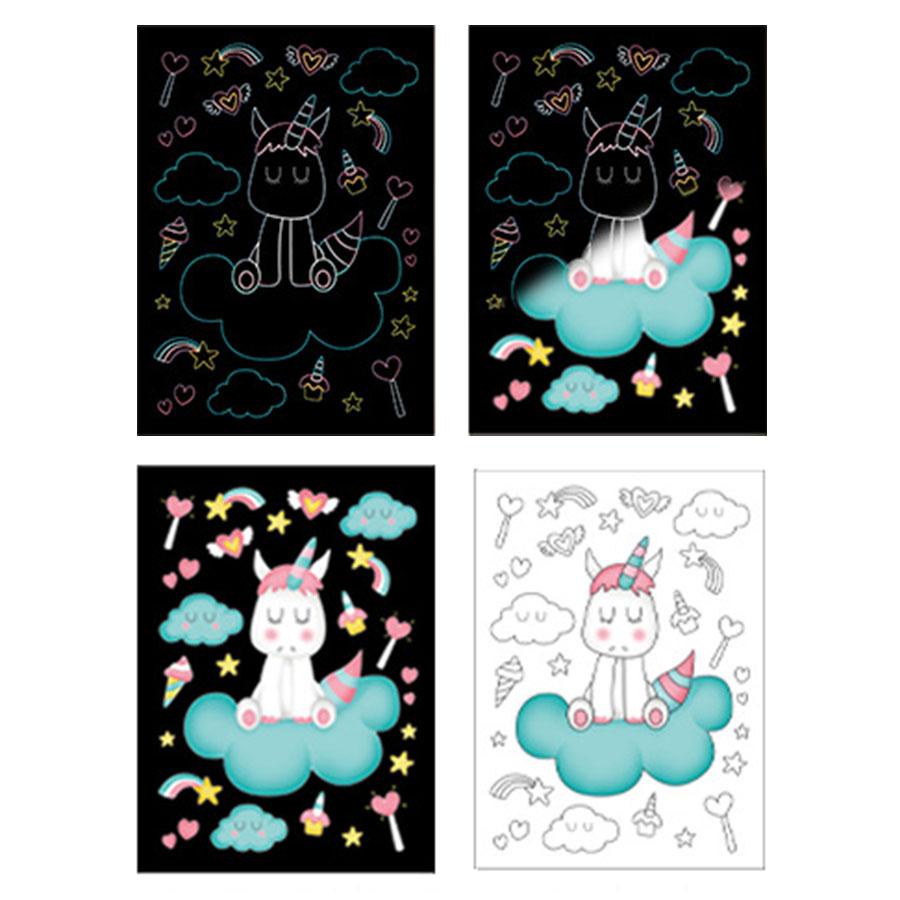 9pages Unicorn Mermaid Scratch Painting book with Wooden Pen Cartoon Magic Rainbow Color Scratch Card Back Coloring Art Gift JXB